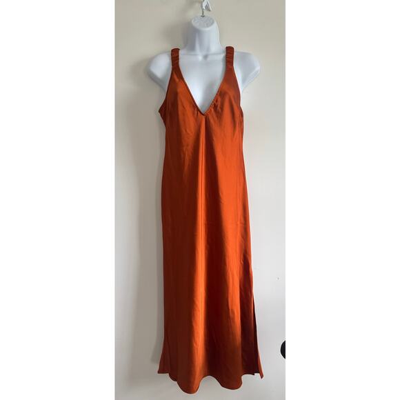 Future Collective Dresses & Skirts - Future Collective Rust Slip Dress M Alani Noelle Satin Midi NWT Fall Chic Size M